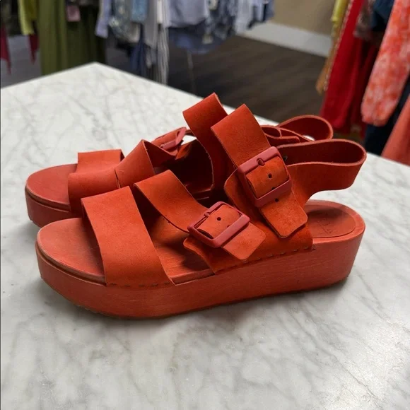 Bryr Studio Jesse Leather Platform Wooden Sandal Orange-Red Size 39/9 - Picture 1 of 12